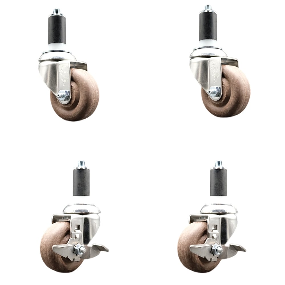 High Temperature Glass Filled Nylon Swivel Stem Caster with 3 in. Caster Wheel, - 316 Stainless Steel Caster - Set of 4