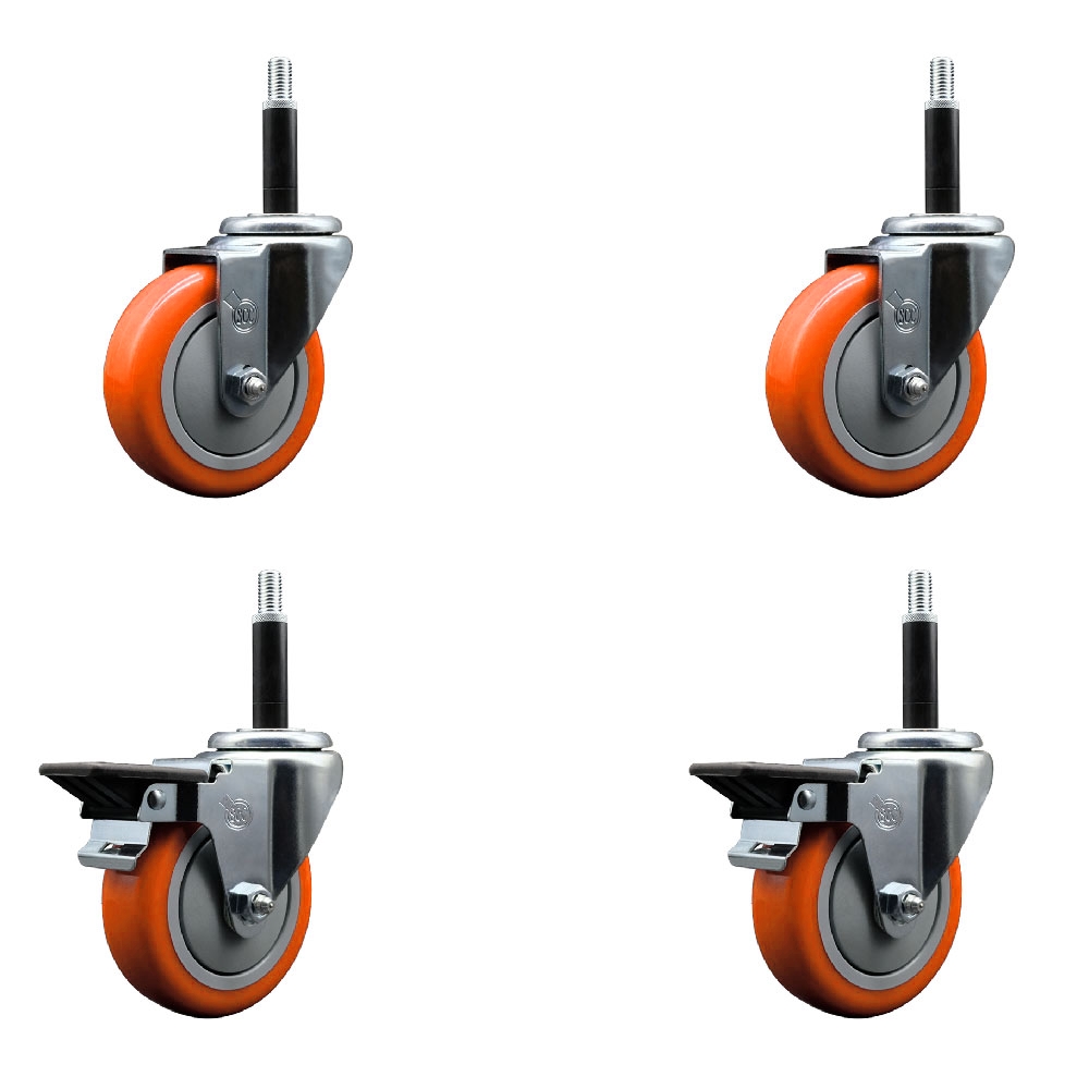 SCC-EX20S414-PPUB-ORG-2-PLB-2-34 Polyurethane Swivel Expanding Stem Caster with 4 in. Orange Wheels & 0.75 in. Stems - Set of 4