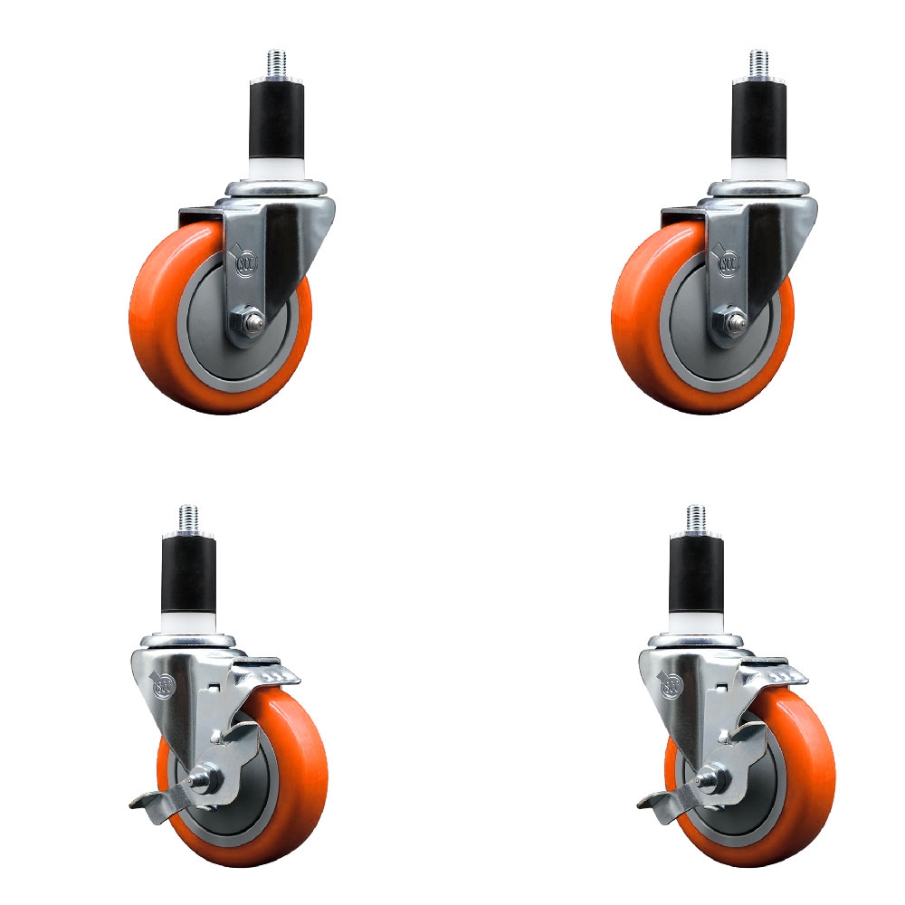 SCC-EX20S414-PPUB-ORG-2-TLB-2-112 Polyurethane Swivel Expanding Stem Caster with 4 in. Orange Wheels & 1.5 in. Stems - Set of 4