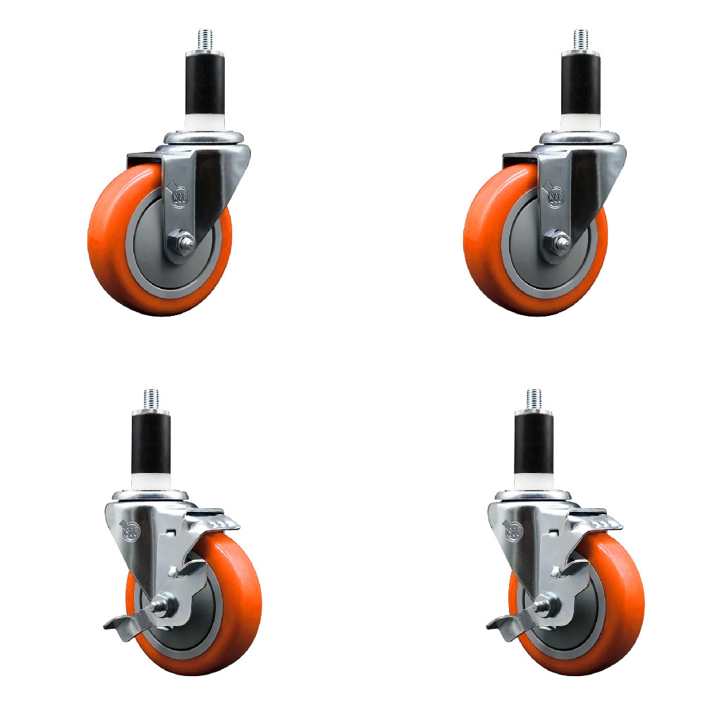 SCC-EX20S414-PPUB-ORG-2-TLB-2-138 Polyurethane Swivel Expanding Stem Caster with 4 in. Orange Wheels & 1.38 in. Stems - Set of 4