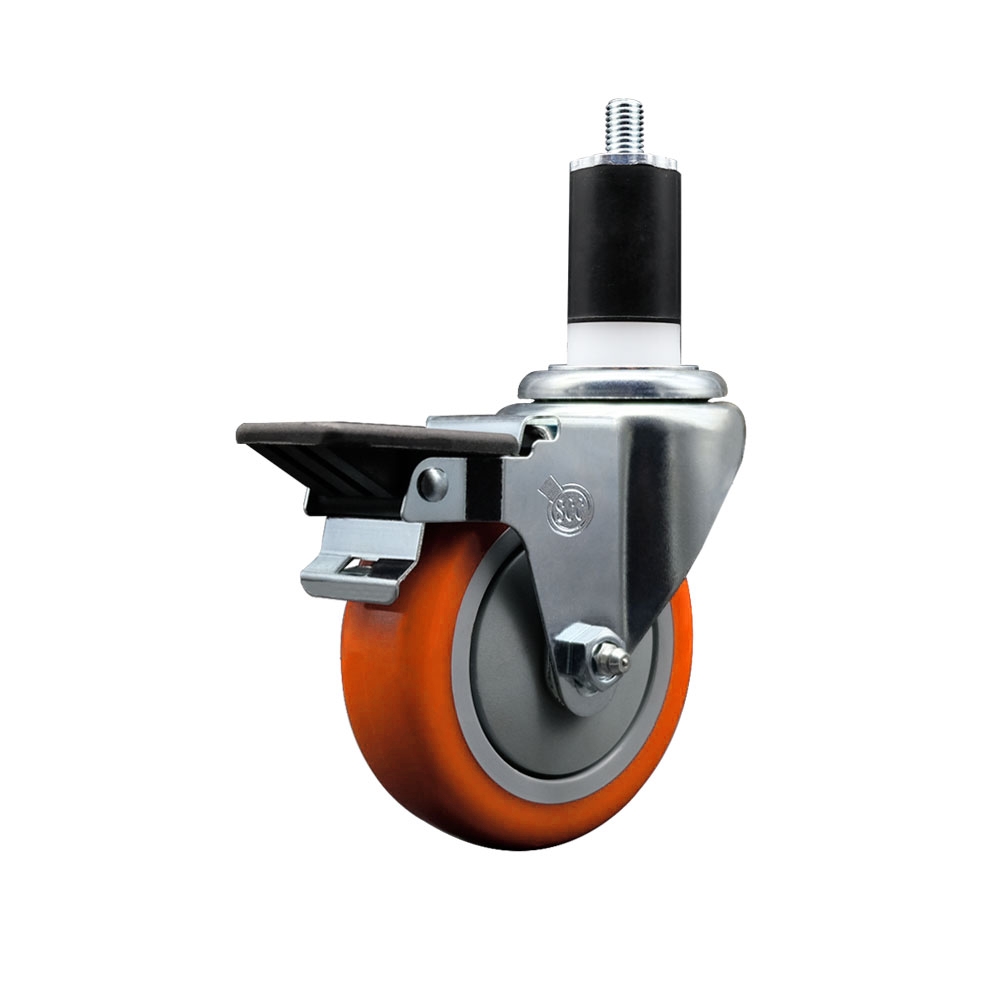 SCC-EX20S414-PPUB-ORG-PLB-112 Polyurethane Expanding Stem Swivel Caster with 4 in. Orange Wheel & 1.5 in. Stem & Posi Locking Brake