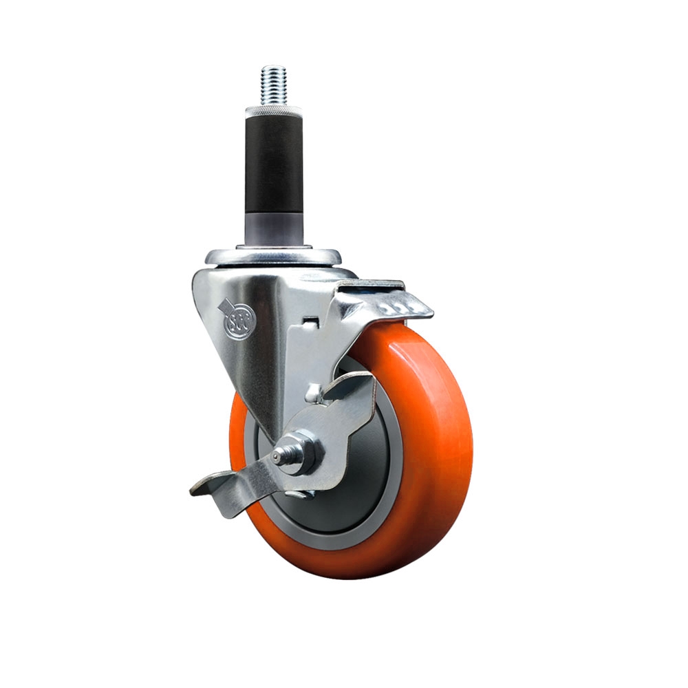 Polyurethane Swivel Caster - Orange - 4 in. - Top Locking Brake