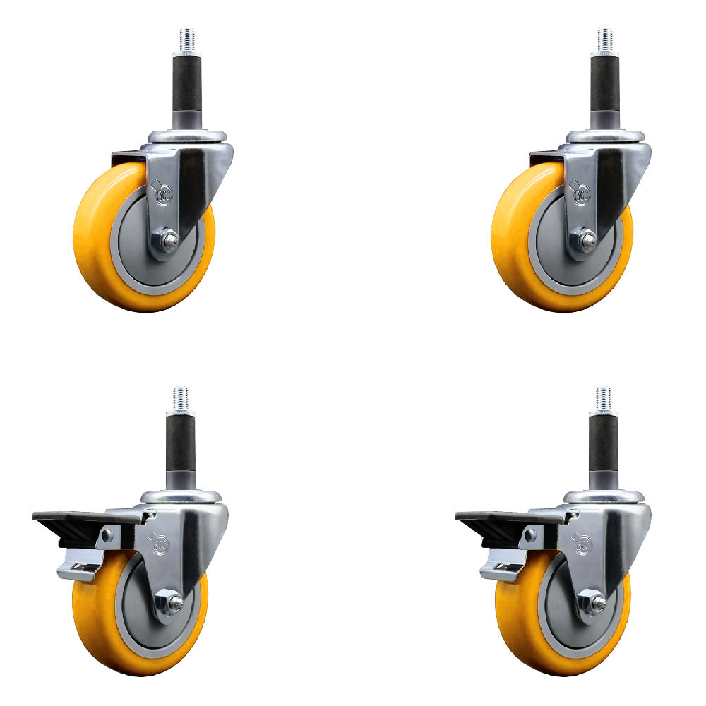 SCC-EX20S414-PPUB-YEL-2-PLB-2-1 Polyurethane Swivel Expanding Stem Caster with 4 in. Yellow Wheels & 1 in. Stems - Set of 4