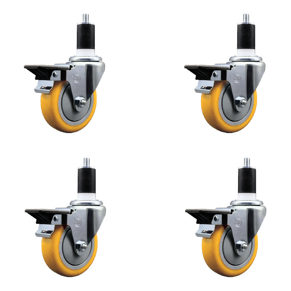 SCC-EX20S414-PPUB-YEL-PLB-112-4 Polyurethane Swivel Expanding Stem Caster with 4 in. Yellow Wheels & 1.5 in. Stems - Set of 4