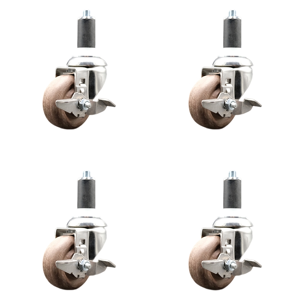 High Temperature Glass Filled Nylon Swivel Stem Caster with 3.5 in. Caster Wheel - 316 Stainless Steel Caster - Set of 4