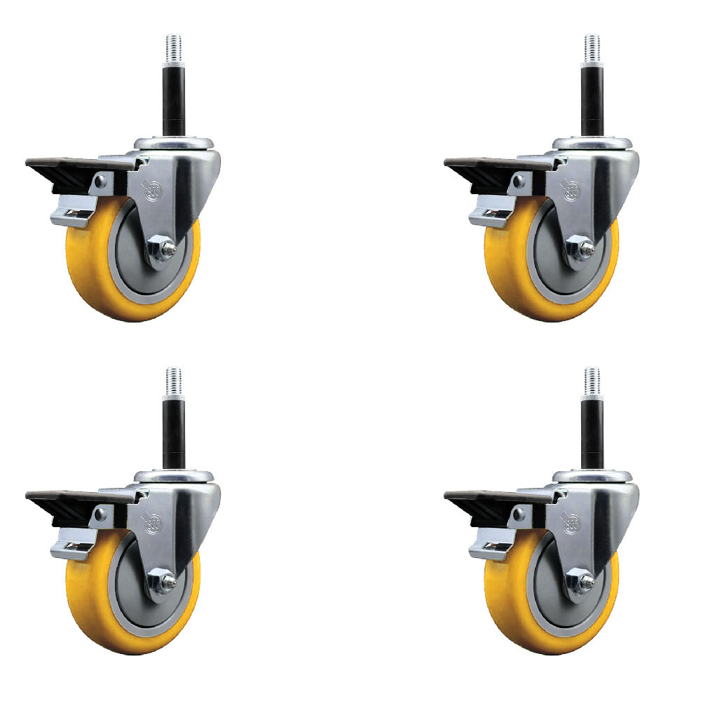SCC-EX20S414-PPUB-YEL-PLB-34-4 Polyurethane Swivel Expanding Stem Caster with 4 in. Yellow Wheels & 0.75 in. Stems - Set of 4