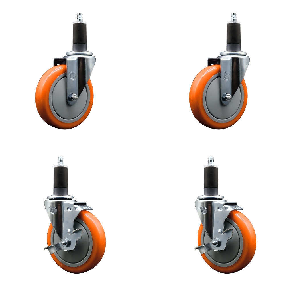 SCC-EX20S514-PPUB-ORG-2-TLB-2-114 Polyurethane Swivel Expanding Stem Caster with 5 in. Orange Wheels & 1.25 in. Stems - Set of 4