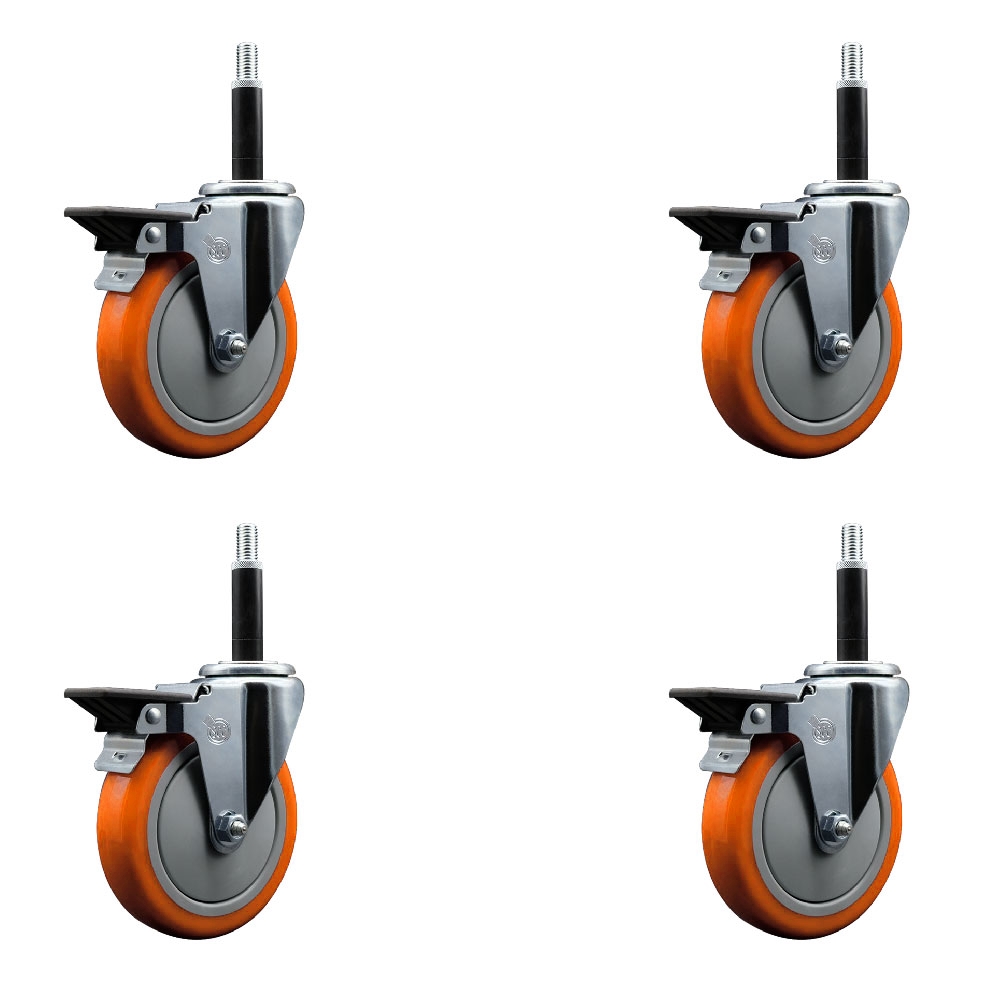 SCC-EX20S514-PPUB-ORG-PLB-34-4 Polyurethane Swivel Expanding Stem Caster with 5 in. Orange Wheels & 0.75 in. Stems - Set of 4