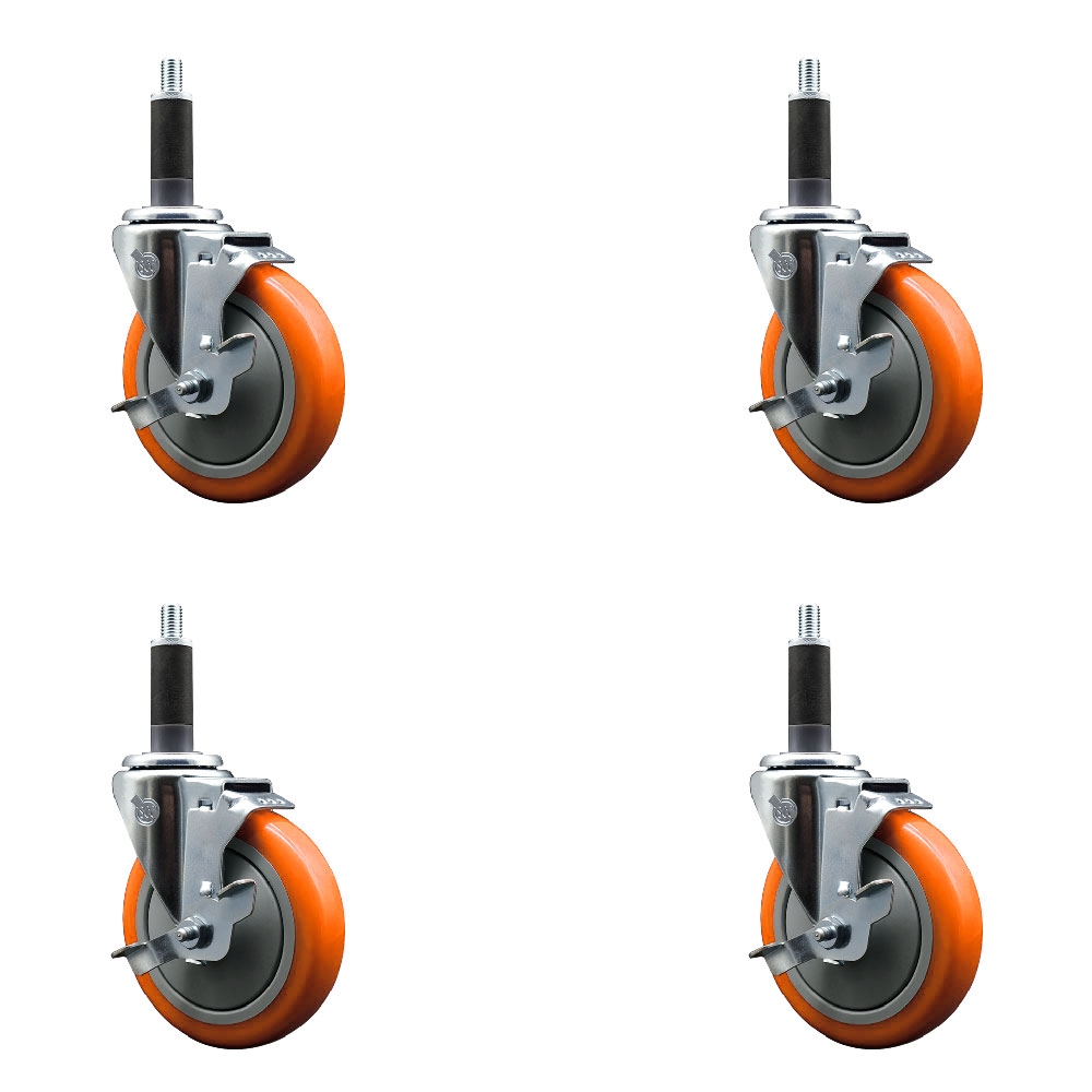SCC-EX20S514-PPUB-ORG-TLB-1-4 Polyurethane Swivel Expanding Stem Caster with 5 in. Orange Wheels & 1 in. Stems - Set of 4