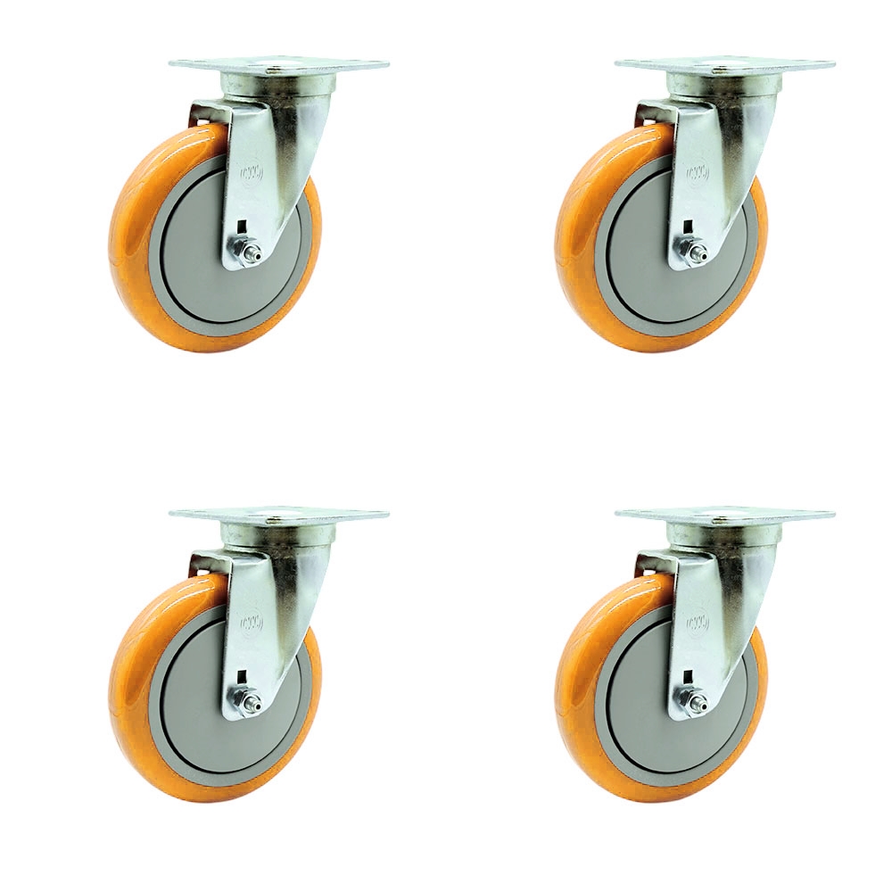 SCC-20S514-PPUB-YEL-TPU1-4 Universal Kitchen Casters 5 x 1.25 in. Polyurethane Yellow Wheel Swivel Casters - Non Marking - Set of 4