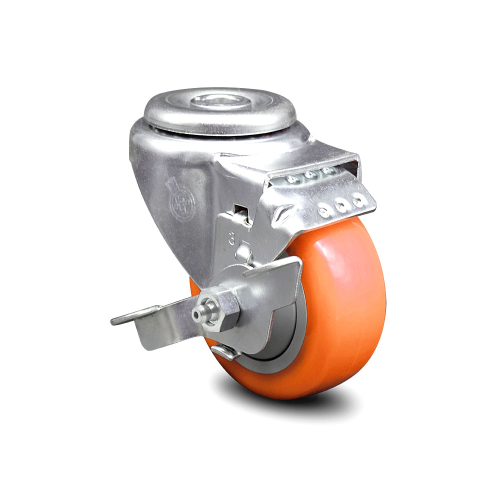 SCC-BH20S314-PPUB-ORG-TLB Polyurethane Swivel Bolt Hole Caster with 3 x 1.25 in. Orange Wheel & Top Locking Brake