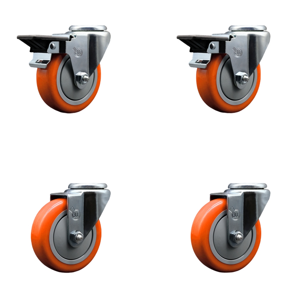 SCC-BH20S414-PPUB-ORG-PLB-2-S-2 Polyurethane Swivel Bolt Hole Caster with 4 x 1.25 in. Orange Wheels - Set of 4