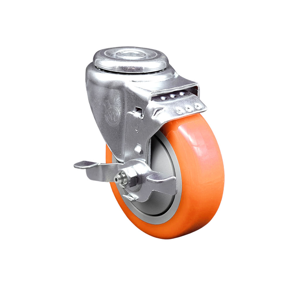 SCC-BH20S414-PPUB-ORG-TLB Polyurethane Swivel Bolt Hole Caster with 4 x 1.25 in. Orange Wheel & Top Locking Brake