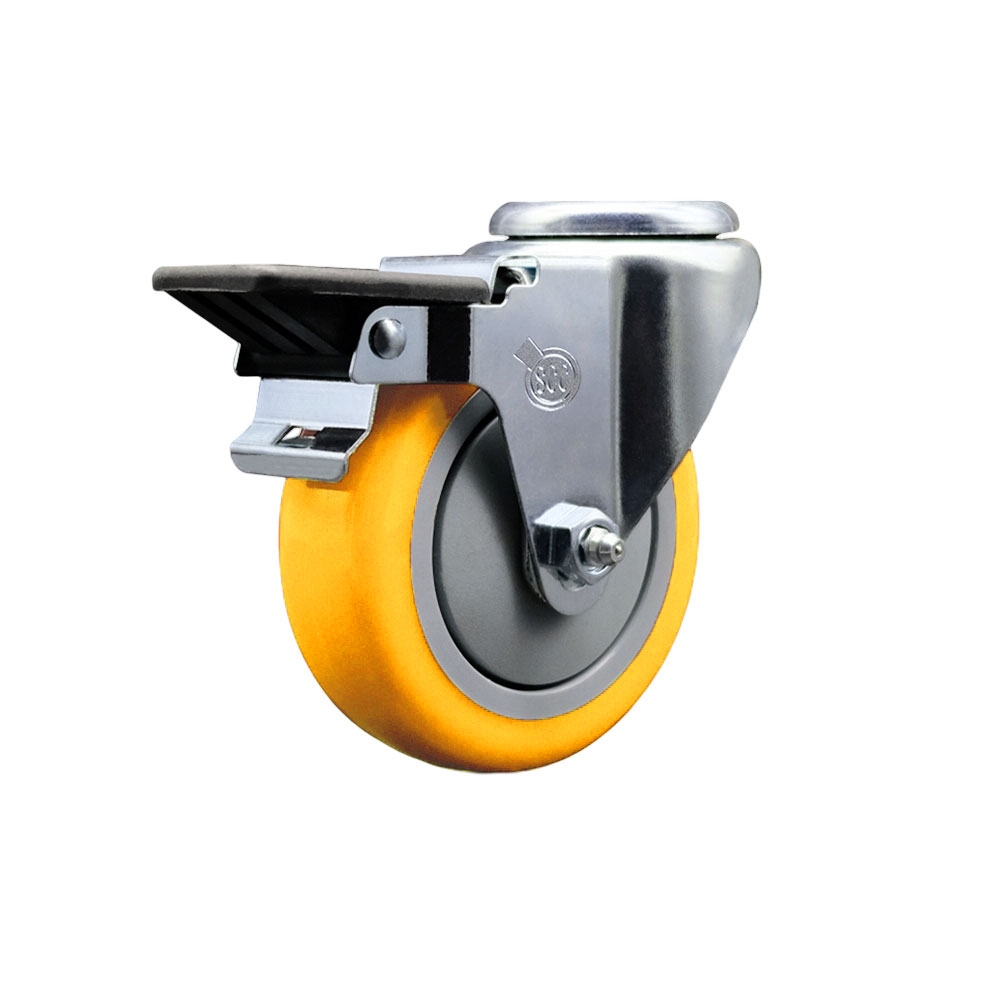 SCC-BH20S414-PPUB-YEL-PLB Polyurethane Swivel Bolt Hole Caster with 4 x 1.25 in. Yellow Wheel & Posi Locking Brake
