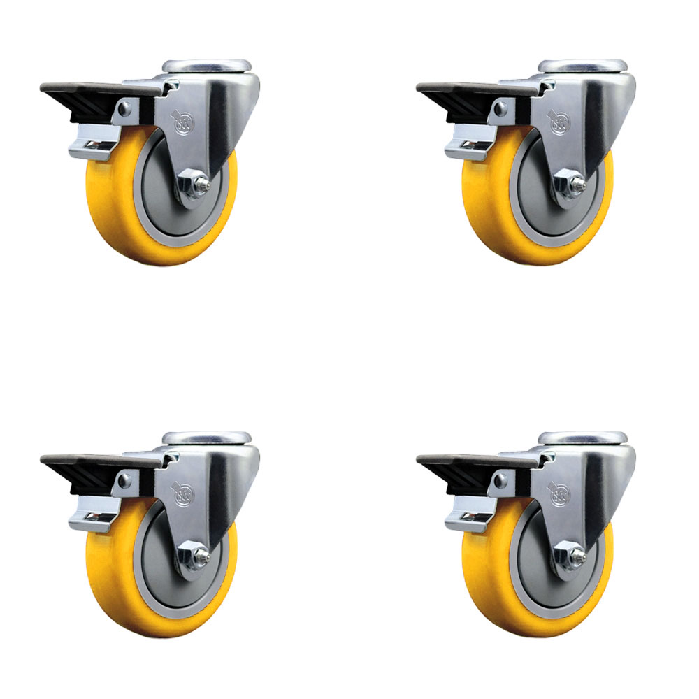 SCC-BH20S414-PPUB-YEL-PLB-4 Polyurethane Swivel Bolt Hole Caster with 4 x 1.25 in. Yellow Wheels - Set of 4
