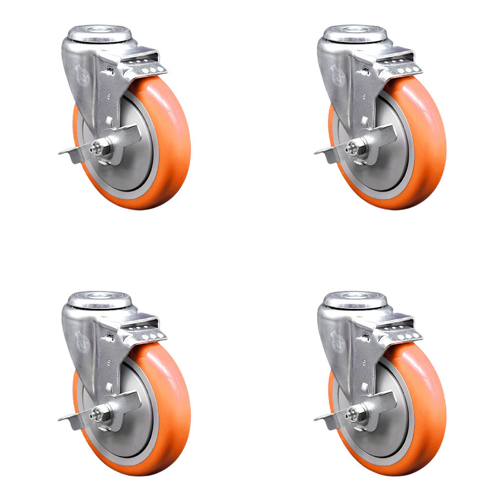 SCC-BH20S514-PPUB-ORG-TLB-4 Polyurethane Swivel Bolt Hole Caster with 5 x 1.25 in. Orange Wheels - Set of 4