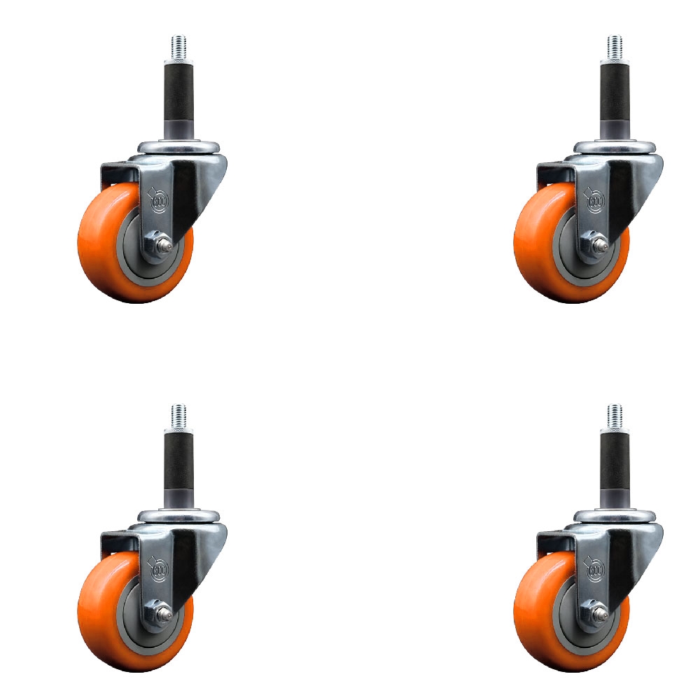 SCC-EX20S314-PPUB-ORG-1-4 Polyurethane Swivel Expanding Stem Caster with 3 in. Orange Wheels & 1 in. Stems - Set of 4