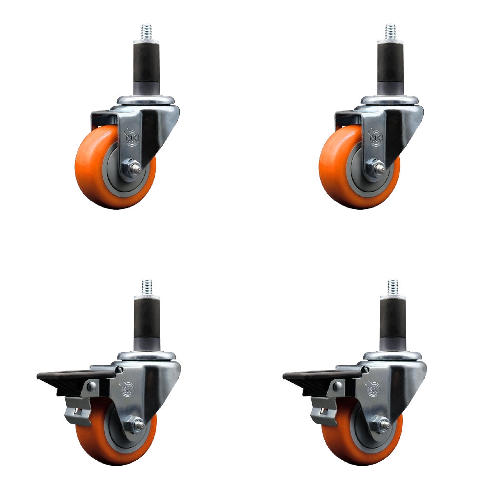 SCC-EX20S314-PPUB-ORG-2-PLB-2-114 Polyurethane Swivel Expanding Stem Caster with 3 in. Orange Wheels & 1.25 in. Stems - Set of 4