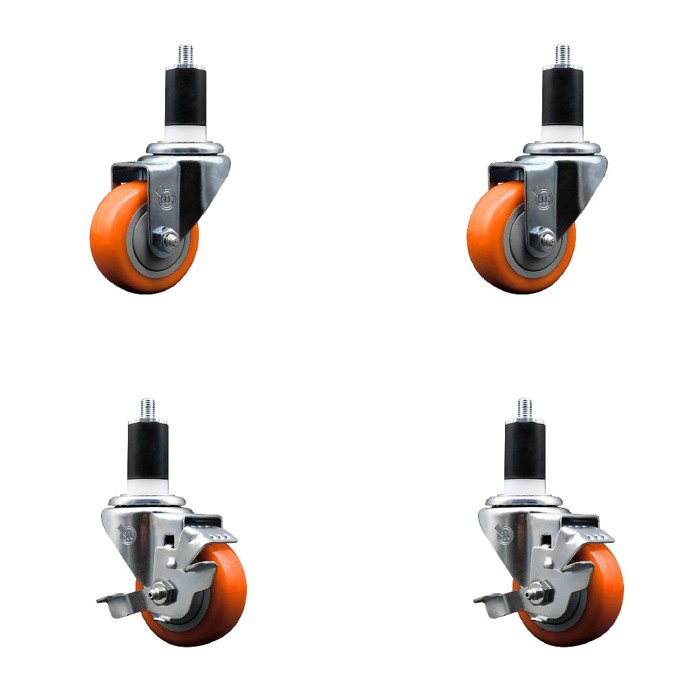 SCC-EX20S314-PPUB-ORG-2-TLB-2-112 Polyurethane Swivel Expanding Stem Caster with 3 in. Orange Wheels & 1.5 in. Stems - Set of 4