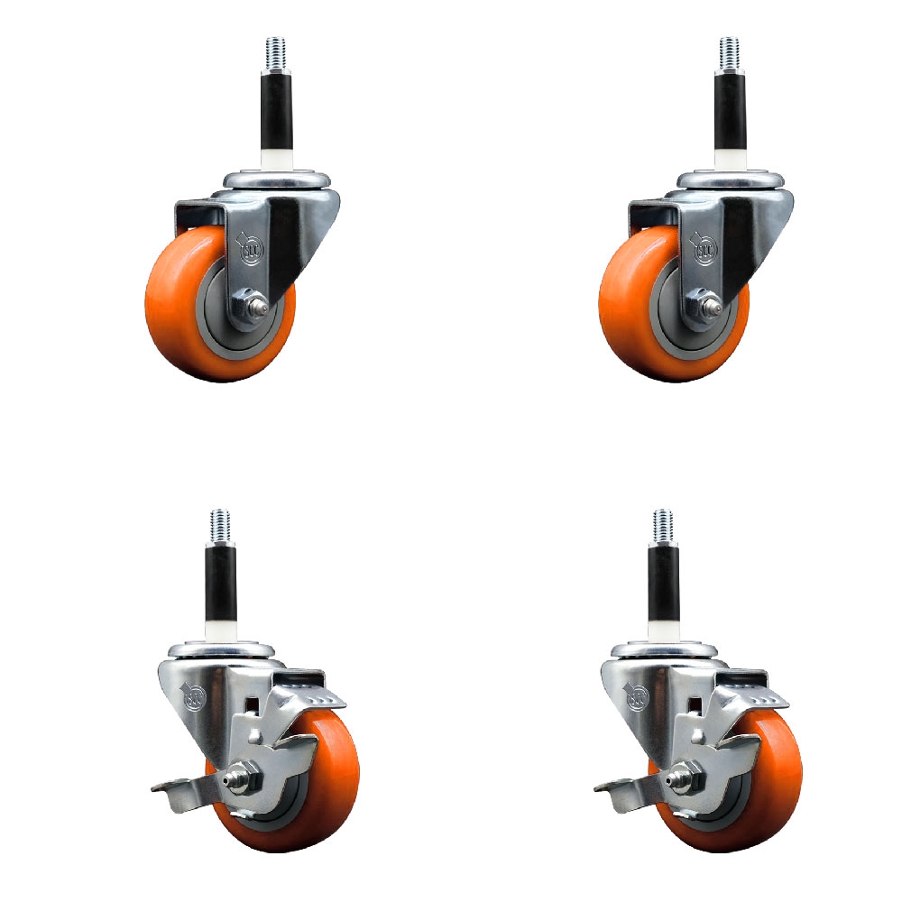 SCC-EX20S314-PPUB-ORG-2-TLB-2-78 Polyurethane Swivel Expanding Stem Caster with 3 in. Orange Wheels & 0.87 in. Stems - Set of 4