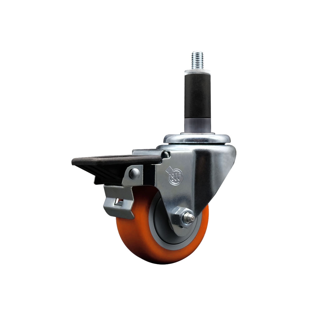 SCC-EX20S314-PPUB-ORG-PLB-118 Polyurethane Expanding Stem Swivel Caster with 3 in. Orange Wheel & 1.13 in. Stem & Posi Locking Brake