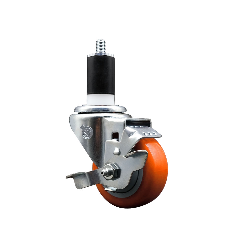 Polyurethane Swivel Caster - Orange - 3 in. Wheel - Top Locking Brake