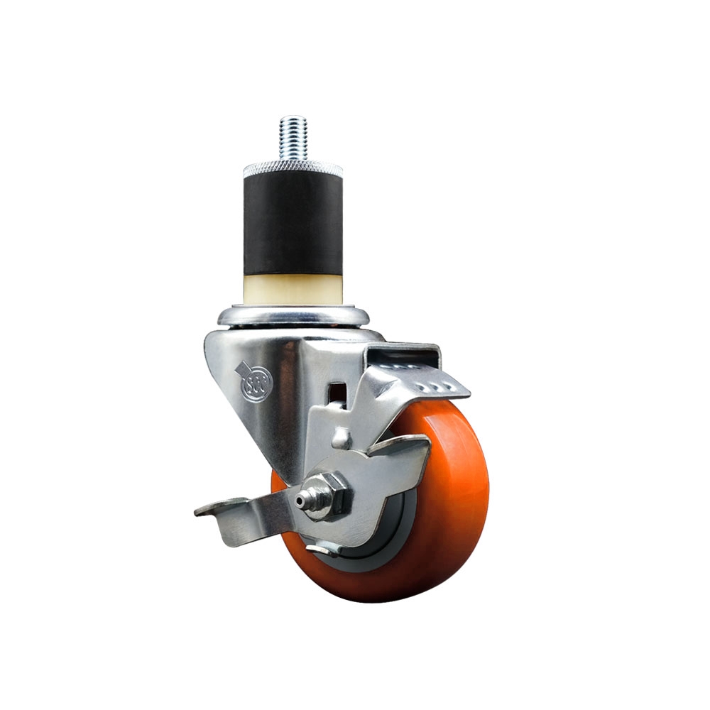 SCC-EX20S314-PPUB-ORG-TLB-178 Polyurethane Expanding Stem Swivel Caster with 3 in. Orange Wheel & 1.87 in. Stem & Top Locking Brake