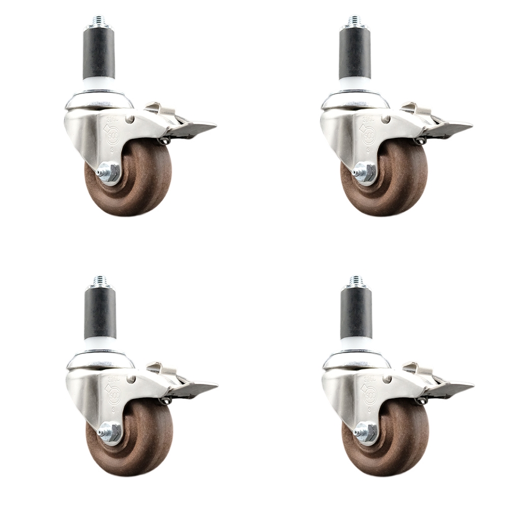 High Temperature Glass Filled Nylon Swivel Stem Caster with 3.5 in. Caster Wheel, - 316 Stainless Steel Caster - Set of 4