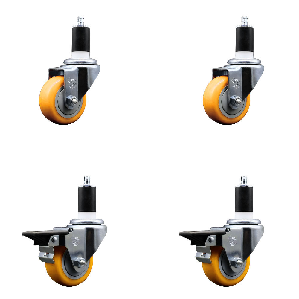 SCC-EX20S314-PPUB-YEL-2-PLB-2-112 Polyurethane Swivel Expanding Stem Caster with 3 in. Yellow Wheels & 1.5 in. Stems - Set of 4