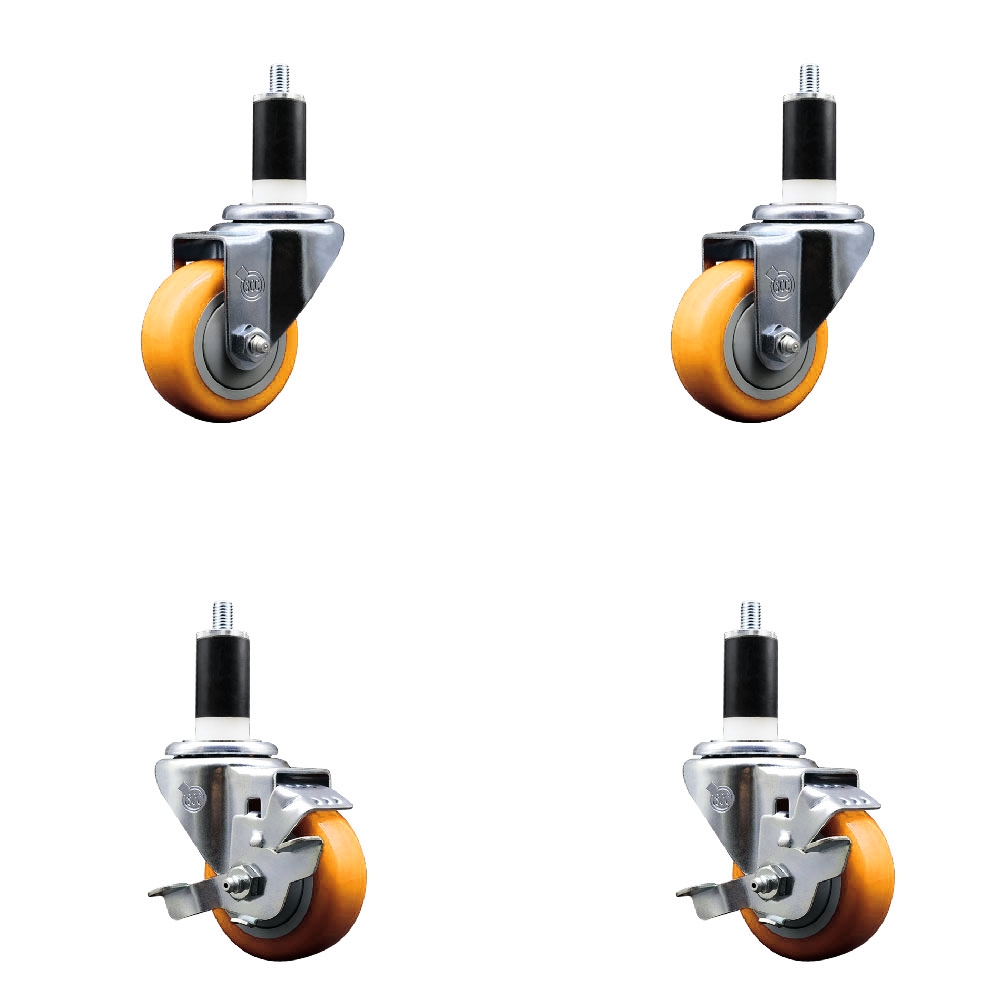SCC-EX20S314-PPUB-YEL-2-TLB-2-138 Polyurethane Swivel Expanding Stem Caster with 3 in. Yellow Wheels & 1.38 in. Stems - Set of 4