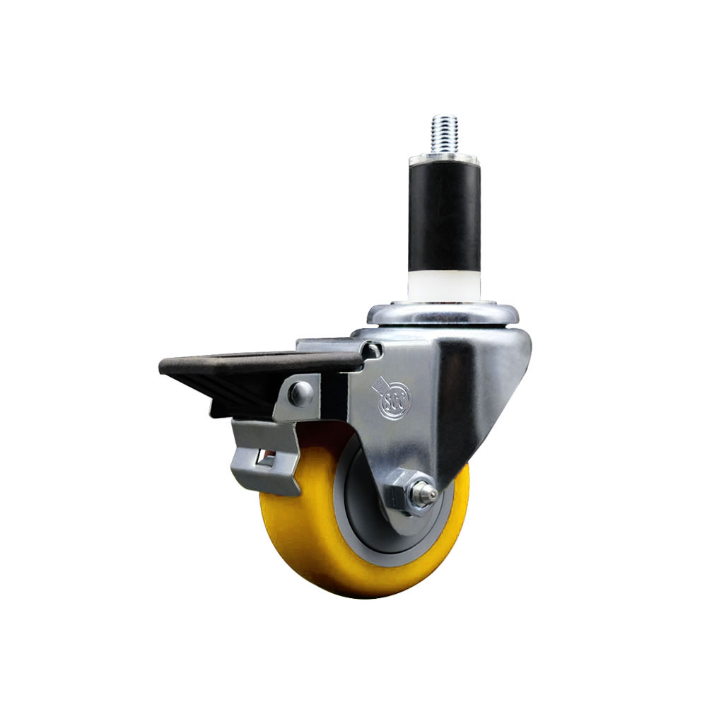 SCC-EX20S314-PPUB-YEL-PLB-138 Polyurethane Expanding Stem Swivel Caster with 3 in. Yellow Wheel & 1.38 in. Stem & Posi Locking Brake