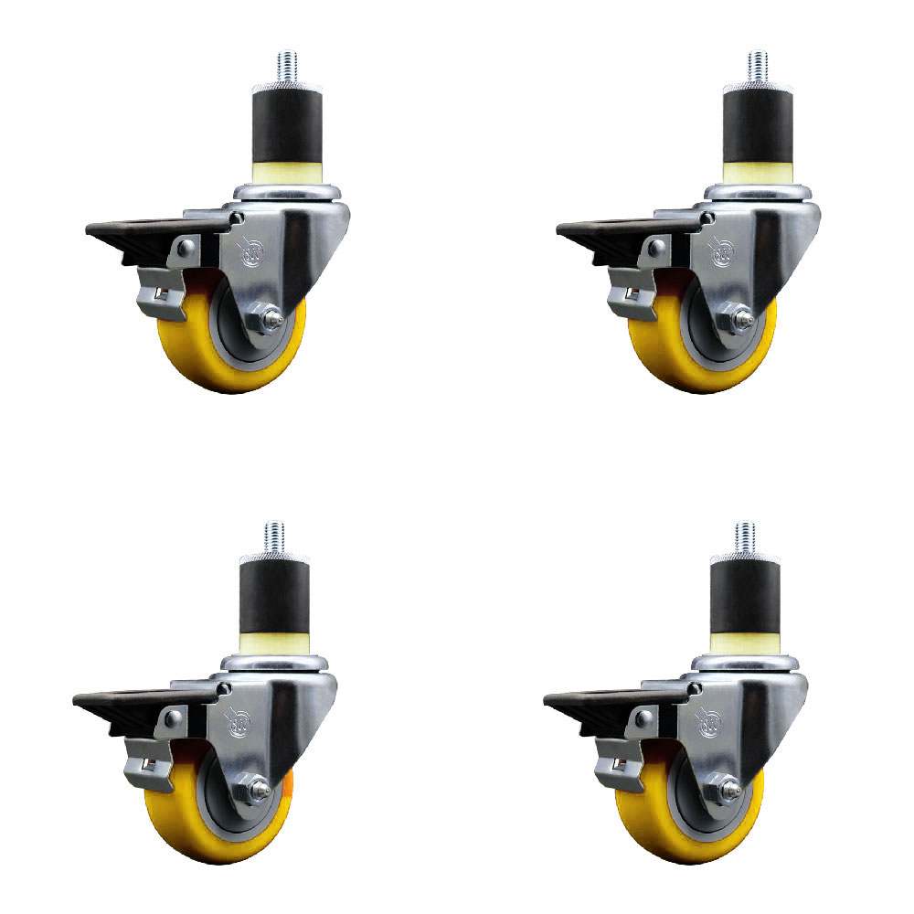 SCC-EX20S314-PPUB-YEL-PLB-178-4 Polyurethane Swivel Expanding Stem Caster with 3 in. Yellow Wheels & 1.87 in. Stems - Set of 4