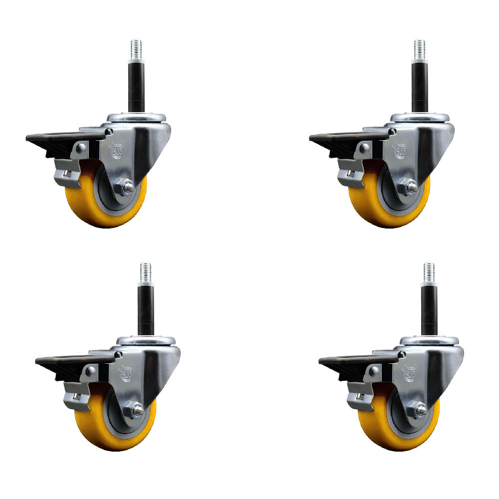 SCC-EX20S314-PPUB-YEL-PLB-34-4 Polyurethane Swivel Expanding Stem Caster with 3 in. Yellow Wheels & 0.75 in. Stems - Set of 4