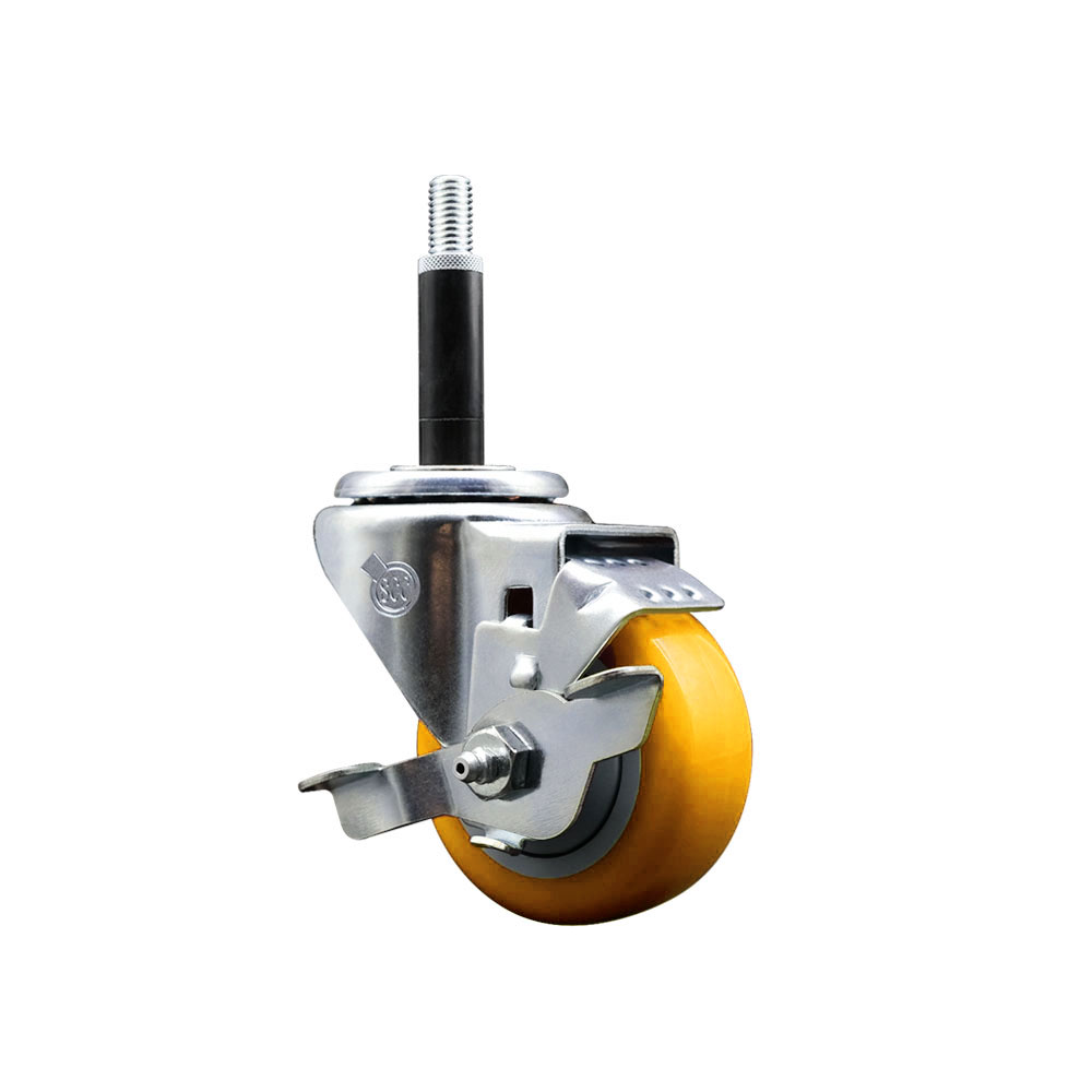 SCC-EX20S314-PPUB-YEL-TLB-34 Polyurethane Expanding Stem Swivel Caster with 3 in. Yellow Wheel & 0.75 in. Stem & Top Locking Brake