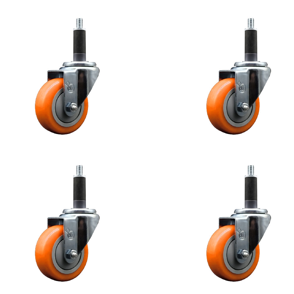 SCC-EX20S3514-PPUB-ORG-1-4 Polyurethane Swivel Expanding Stem Caster with 3.5 in. Orange Wheels & 1 in. Stems - Set of 4
