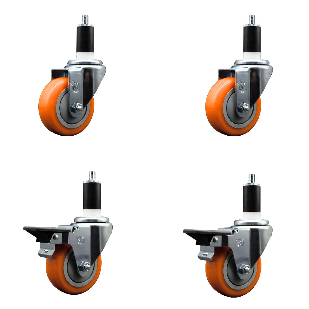 SCC-EX20S3514-PPUB-ORG-2-PLB-2-138 Polyurethane Swivel Expanding Stem Caster with 3.5 in. Orange Wheels & 1.38 in. Stems - Set of 4