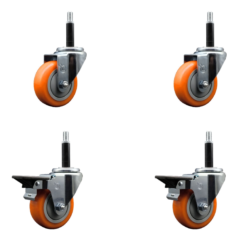 SCC-EX20S3514-PPUB-ORG-2-PLB-2-34 Polyurethane Swivel Expanding Stem Caster with 3.5 in. Orange Wheels & 0.75 in. Stems - Set of 4
