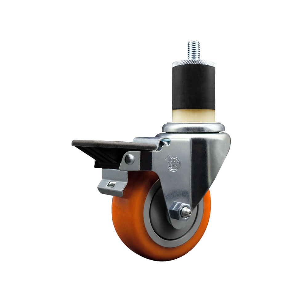 SCC-EX20S3514-PPUB-ORG-PLB-178 Polyurethane Expanding Stem Swivel Caster with 3.5 in. Orange Wheel & 1.87 in. Stem & Posi Locking Brake