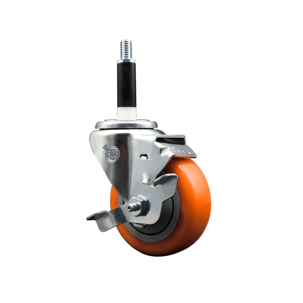 SCC-EX20S3514-PPUB-ORG-TLB-78 Polyurethane Expanding Stem Swivel Caster with 3.5 in. Orange Wheel & 0.87 in. Stem & Top Locking Brake