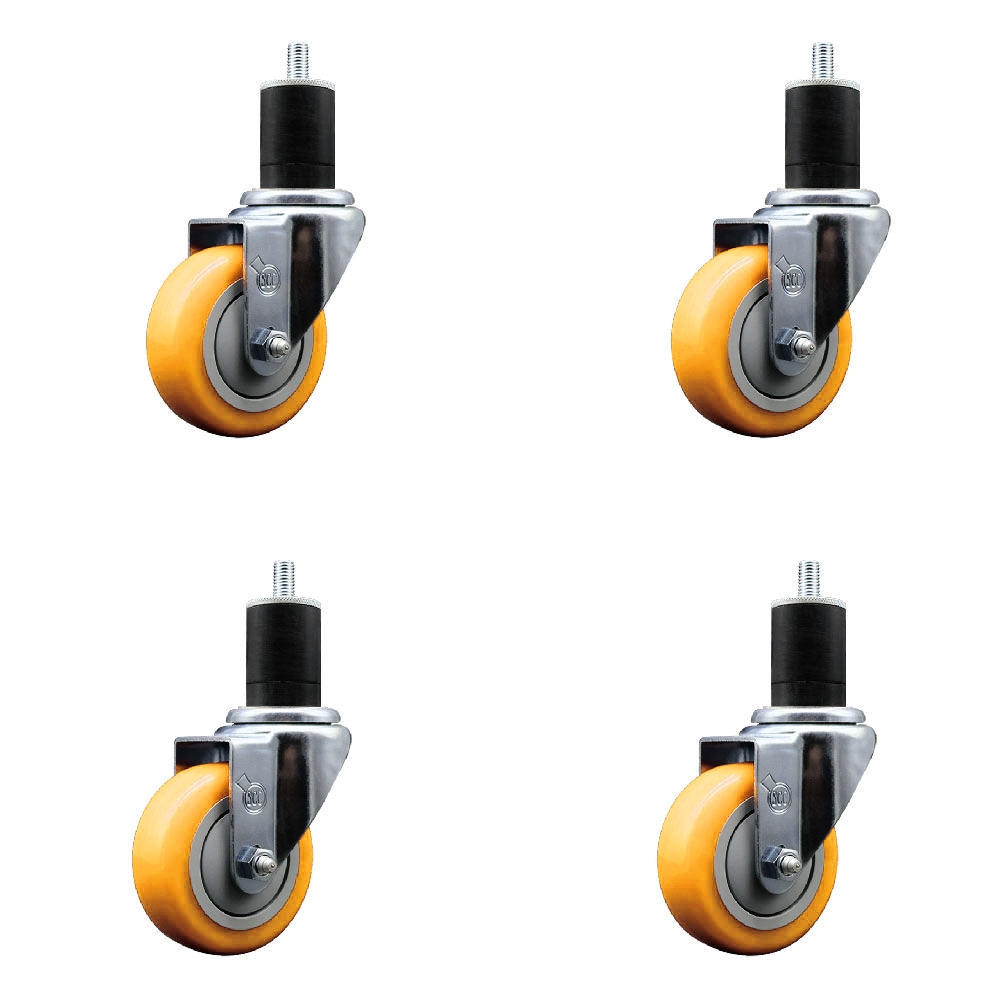 SCC-EX20S3514-PPUB-YEL-134-4 Polyurethane Swivel Expanding Stem Caster with 3.5 in. Yellow Wheels & 1.75 in. Stems - Set of 4