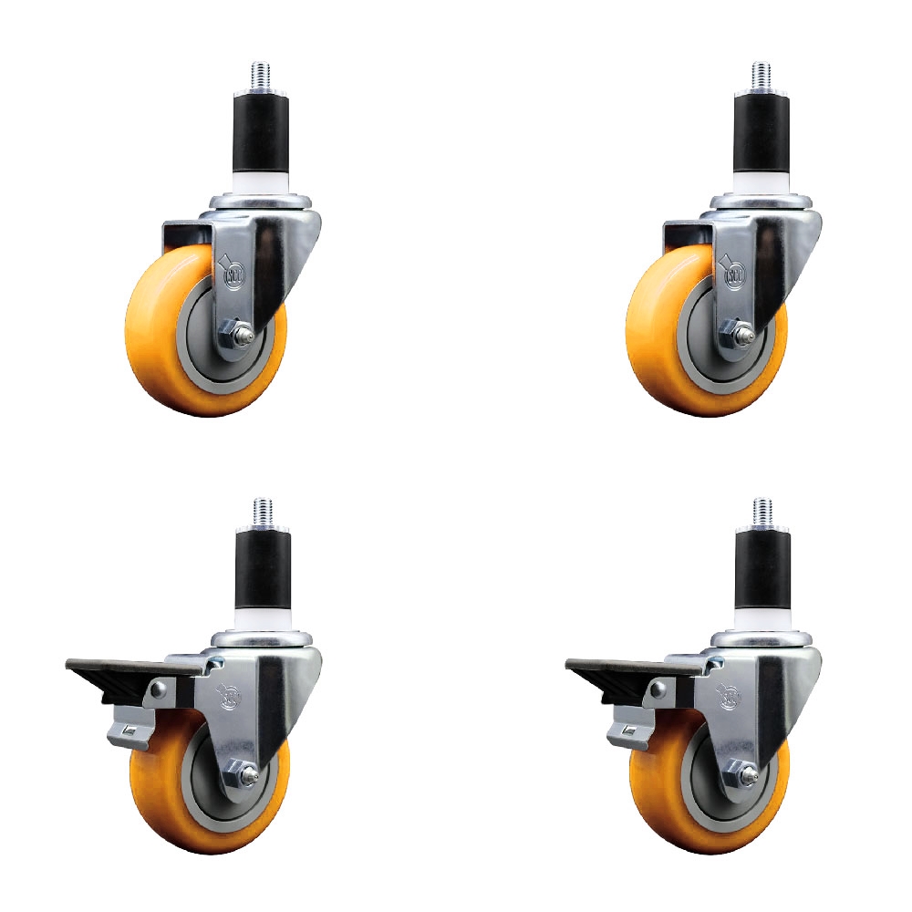 SCC-EX20S3514-PPUB-YEL-2-PLB-2-112 Polyurethane Swivel Expanding Stem Caster with 3.5 in. Yellow Wheels & 1.5 in. Stems - Set of 4