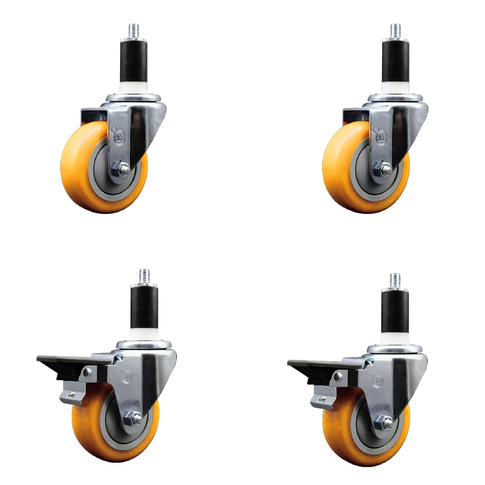 SCC-EX20S3514-PPUB-YEL-2-PLB-2-138 Polyurethane Swivel Expanding Stem Caster with 3.5 in. Yellow Wheels & 1.38 in. Stems - Set of 4