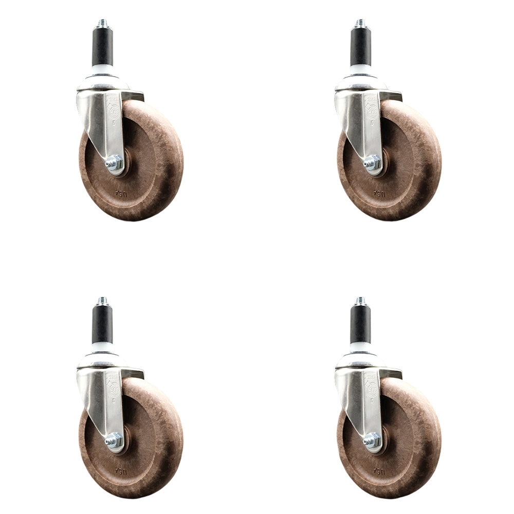 High Temperature Glass Filled Nylon Swivel Stem Caster with 5 in. Brown Caster Wheel - 316 Stainless Steel Casters - Set of 4