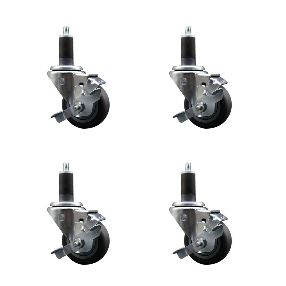 SCC-EX20S314-TPRB-TLB-114-4 Thermoplastic Rubber Swivel Expanding Stem Caster with 3 in. Gray Wheels & 1.25 in. Stems - Set of 4