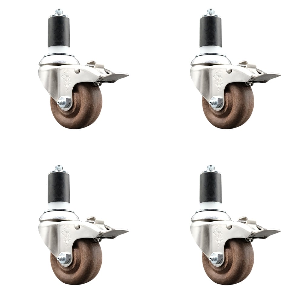 High Temperature Glass Filled Nylon Swivel Stem Caster with 3 in. Caster Wheel - 316 Stainless Steel Caster - Set of 4