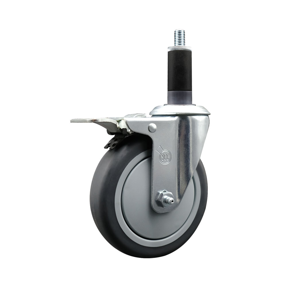 SCC-EXTTL20S514-TPRB-118 Thermoplastic Rubber Swivel Expanding Stem Swivel Caster with 5 in. Gray Wheel & 1.13 in. Stem & Total Locking Brake