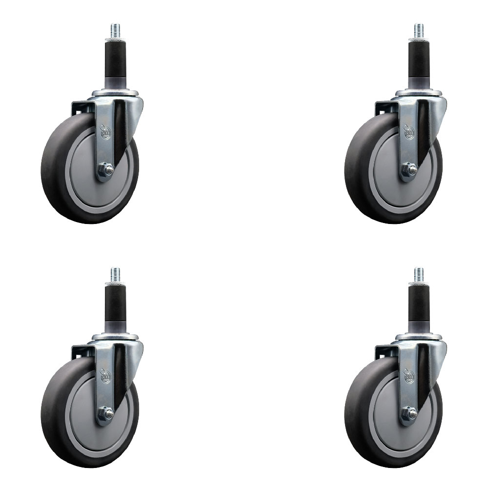 SCC-EX20S514-TPRB-118-4 Thermoplastic Rubber Swivel Expanding Stem Caster with 5 in. Gray Wheels & 1.13 in. Stems - Set of 4
