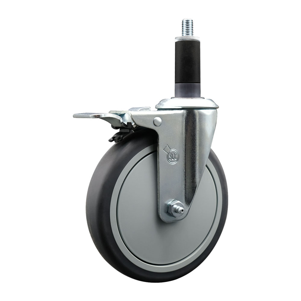 SCC-EXTTL20S614-TPRB-118 Thermoplastic Rubber Swivel Expanding Stem Swivel Caster with 6 in. Gray Wheel & 1.13 in. Stem & Total Locking Brake