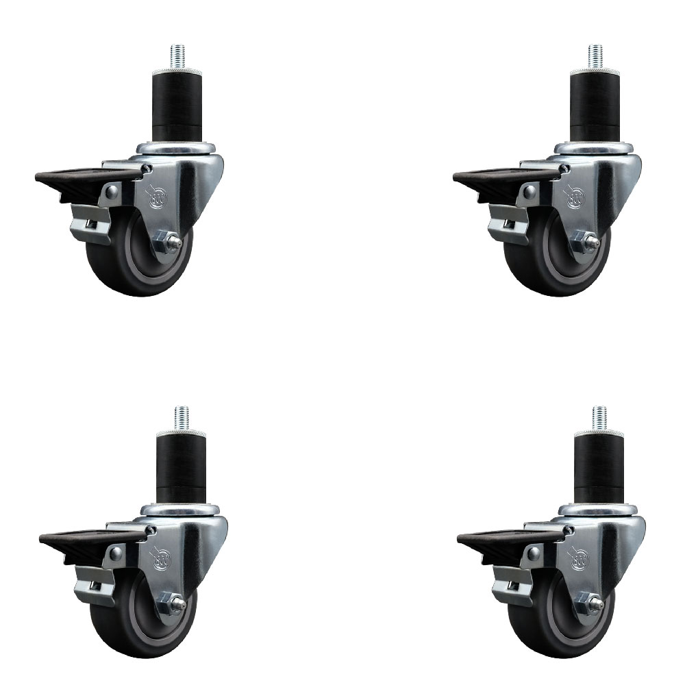 SCC-EX20S314-TPRB-PLB-134-4 Thermoplastic Rubber Swivel Expanding Stem Caster with 3 in. Gray Wheels & 1.75 in. Stems - Set of 4