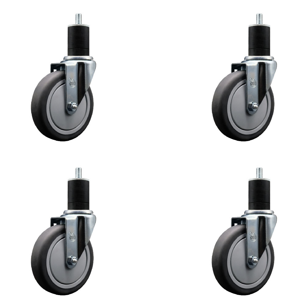 SCC-EX20S514-TPRB-134-4 Thermoplastic Rubber Swivel Expanding Stem Caster with 5 in. Gray Wheels & 1.75 in. Stems - Set of 4